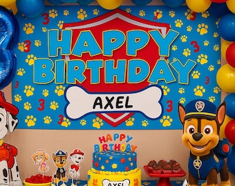 Dog Rescue Birthday Poster Paw Custom Name & Age Party Sign Puppy Theme Birthday Decor Birthday Backdrop Personalized Puppy Pawty Banner