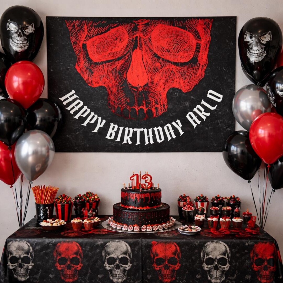Skull Birthday Poster Gothic Party Decor Custom Birthday Banner Etsy skull-birthday-poster-gothic-party-decor-custom-birthday-banner-etsy
