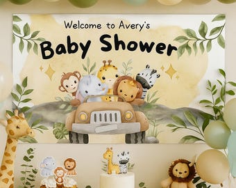 Banner personalizado de safari para baby shower, decoración para fiesta de animales de la selva