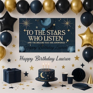 Personalized Bookish Birthday Banner, To The Stars Poster Fantasy Reader Party Decor