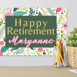 Custom Floral Retirement Party Banner: Personalized Celebration Sign