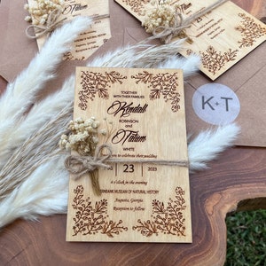 Blumenhochzeitseinladungen | Hochzeitssuiten aus Holz | Rustikale Hochzeitseinladungen | Einzigartiges Hochzeitseinladungsset