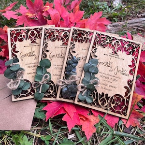 Eucalyptus Wooden Wedding Invitation Set: Rustic Birch & Kraft
