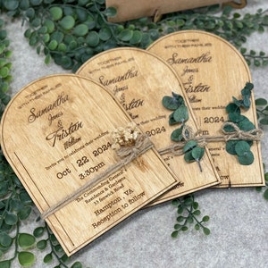 Arch Shaped Wedding Invitation | Eucalyptus Wooden Wedding Invitation Set | Wedding Invitation  | Trend Invitation | Destination Wedding |