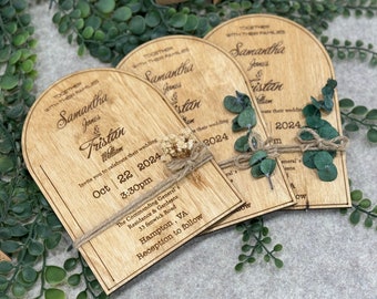 Arch Shaped Wedding Invitation | Eucalyptus Wooden Wedding Invitation Set | Wedding Invitation  | Trend Invitation | Destination Wedding |