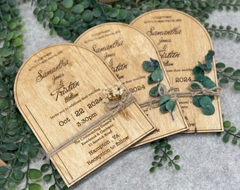 Faire-part de mariage | Ensemble d'invitations de mariage en bois d'eucalyptus | Faire-part de mariage parfumé | Faire-part rustique | Mariage à destination |