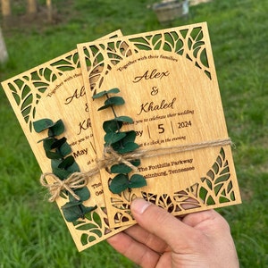 Wooden Wedding Invitation Set | Wedding Invitation | Eucalyptus Wooden Wedding Invitation Set  | Rustic Invites | Destination Wedding |