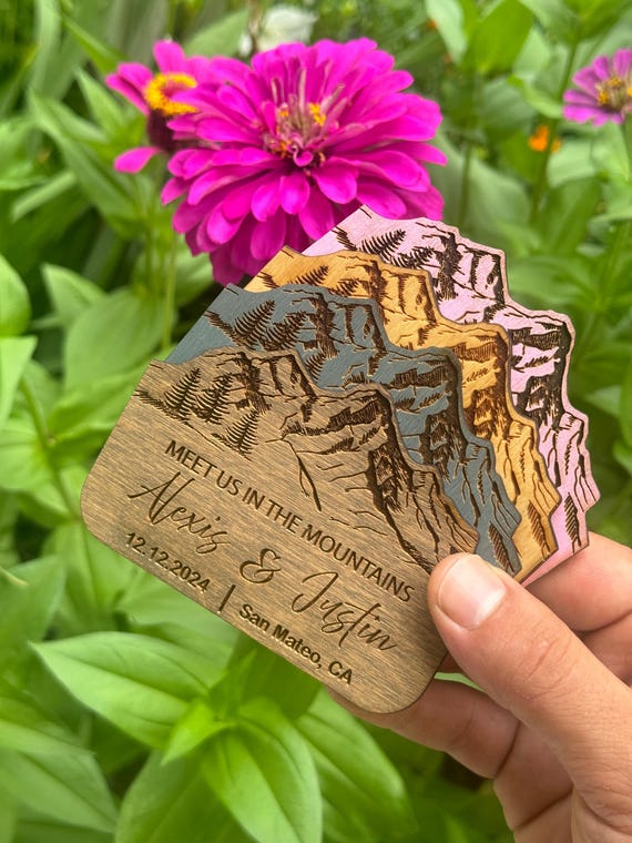 Mountain Save The Date Magnet: Rustic Wedding, Baltic Birch Wood
