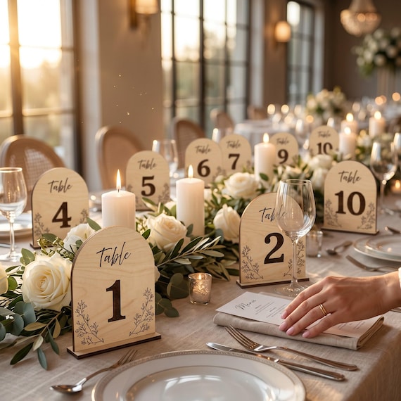Wooden Wedding Table Number Sign, Birch Plywood Table Number, Laser Cut Wedding Table Decor, Rustic Reception Centerpiece