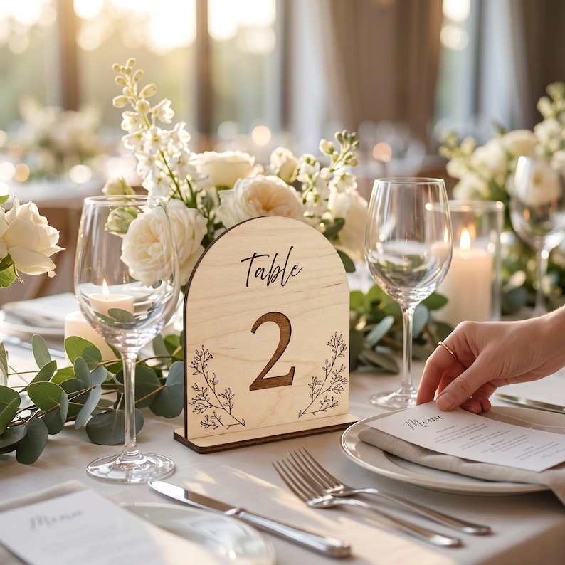 Birch Plywood Wedding Table Numbers, Laser Cut Rustic Reception Centerpiece image 10