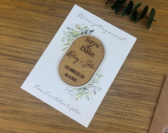 Wooden Save The Date Magnet: Rustic Wedding with Backing Card