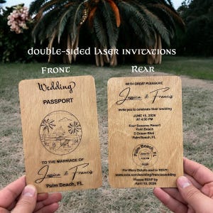 Hochzeitseinladungs-Set für den Holzpass - Rustikales Design mit Umschlägen, Hochzeitseinladung und Hochzeitspass