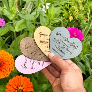Heart Save The Date Magnet: Engraved Wooden Wedding Invitation