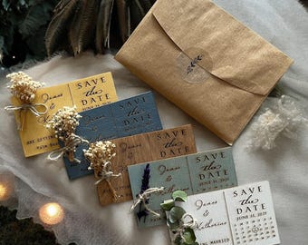 Wooden Save The Date Magnet: Eucalyptus & Baby's Breath, Rustic Wedding