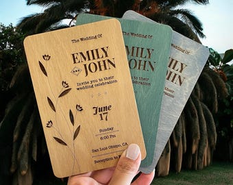 Wooden Wedding Invitation Set: Eucalyptus & Kraft Envelope