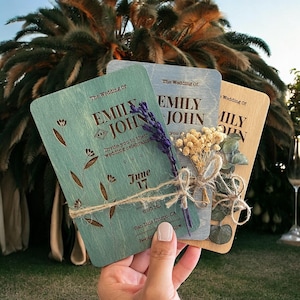 Faire-part de mariage | Ensemble de faire-part de mariage en bois | carte RSVP, cartes QR, enveloppe autocollante | Faire-part rustique | Mariage à destination |