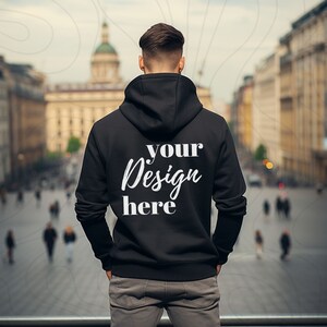 Black Hoodie Lifestyle Mockup Gildan 18500 Mockup Of A Man, Hoodie Back Mockup, Male Model Mockup, Black Hoodie Mockup, Sweater Male Mockup