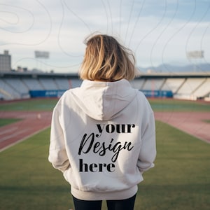 Gildan 18500 White Hoodie Mockup, Football Mom Mockup, Trendy Model Mockup, Back Of Hoodie Mockup, Aesthetic Lifestyle Mockup, Oversized