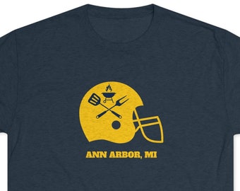 Ann Arbor, MI Tailgate Helmet - Adult Short Sleeve T-shirt, College Football, Gameday, Alumni, Campus, Sports Fan, Party, Grilling