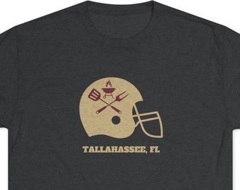 Tallahassee, FL Tailgate Helmet - Adult Short Sleeve T-shirt, College Football, Gameday, Alumni, Campus, Sports Fan, Party, Grilling
