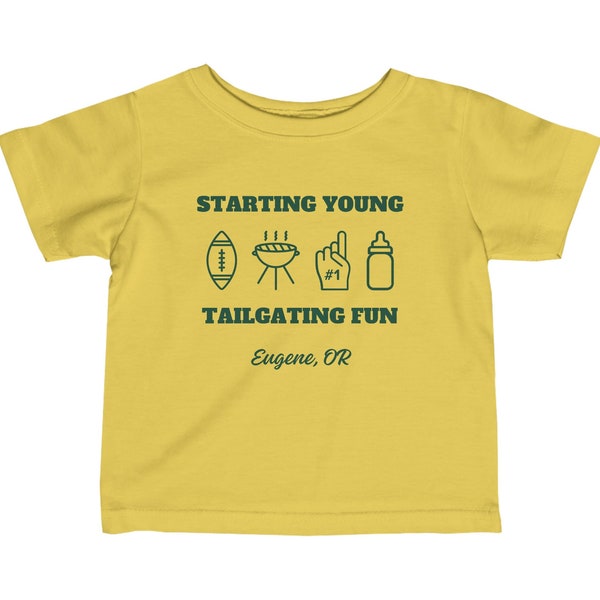 Eugene, OR Young Tailgater - Baby Short Sleeve T-shirt, College Football, Starting Young, Tailgating Fun, Alumni, Campus, Sports Fan, Grill