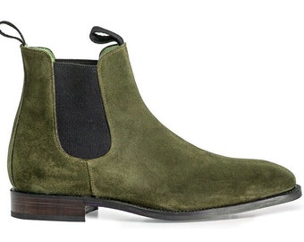 Handmade Chelsea Suede Boots, Chelsea Boot For Mens Green Fashion Ankle Boots