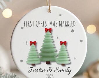 Personalised Our First Christmas as Mr and  Mrs Ceramic Ornament Newlywed Keepsake Holiday Gift for Married Couple