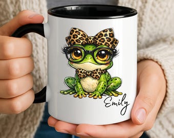 Caneca de Sapo Personalizada e Divertida com Nome Personalizado, Caneca de Café Fofa e Divertida para Amantes de Sapos, Caneca de Cerâmica com Animal Inusitado, Presente Ideal para Ela