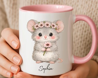Caneca personalizada com estampa de rato, caneca de café fofa com nome personalizado, caneca de animal, presente para amantes de ratos, presente para amantes da vida selvagem.
