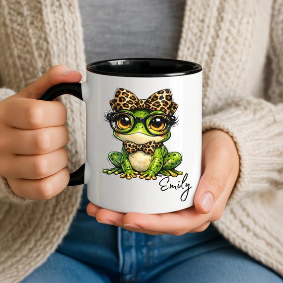 Personalized Funny Frog Mug Custom Name Cute Whimsical Cottagecore Frog Lover Coffee Cup Quirky Animal Ceramic Mug Gift for Her