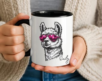 Caneca de Alpaca Personalizada, Caneca de Café Divertida com Nome Personalizado, Presente para Amantes de Alpacas, Presente de Aniversário para Ela, Presente para Amantes de Lhamas