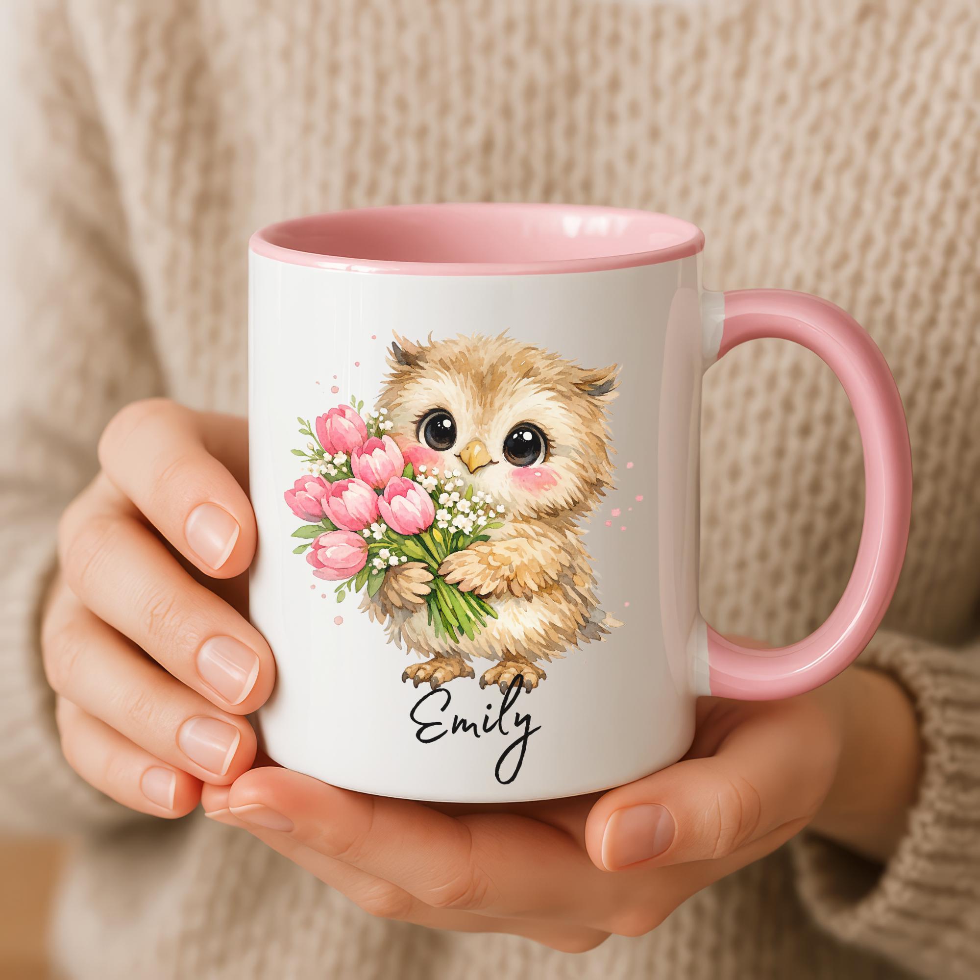 Personalized Owl Mug Cute Floral Owl Coffee Cup  Custom Name Mug Bird Lover Gift Birthday Gift for H
