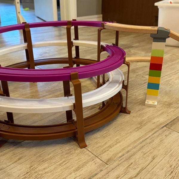 Spiral Train Track Ramp - Works with wood train tracks like Brio, Thomas, IKEA, Hape, Lillabo - perfect for the kids and grandkids!