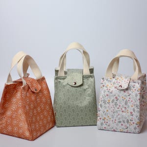 Lunch Bag with Strap, Reusable Lunch Tote, Fabric Lunch Sack, Picnic Bag, Handmade Lunch Box Carrier, Multiple Patterns