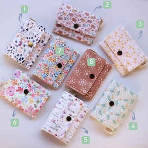 Handmade Women’s Wallet – Floral Fabric, Zippered, Multi-Pocket, Washable, Snap Closure, Handcrafted, Compact Wallet, Suede Look