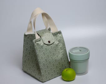 Handmade Green Lunch Bag – Geometric Reusable Food Bag, Optional Strap