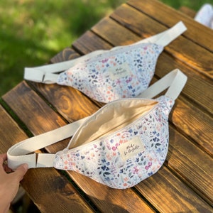 Floral Canvas Fanny Pack, Handmade Waist Bag, Adjustable Crossbody Belt Bag, Travel Sling Bag for Women, Fanny Pack Gift