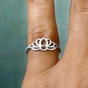 Cute Lotus Flower Engagement Gold Ring • Spiritual Ring Sterling Silver • Gifts for Her