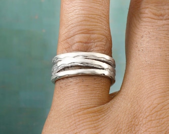 Chunky Silver Ring for Woman-Multi Layer Thumb Ring-Boho Signet Open  Dainty Ring-Gift for Her-Mothers Day Gift-Summer Jewelry