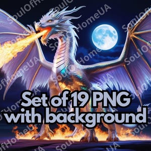 Digital art dragon with fire PNG Watercolor clipart 300 DPI art Fire-breathing dragon wall art decor Fantasy illustration Commercial use