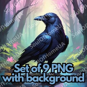 Crow digital PNG Printable crow clipart Transparent background Digital instant download for crafts Art project Sublimation design nature art