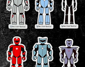 Vectorbots Large Sized Vinyl Sticker Set of 6 Unique Robot Designs
