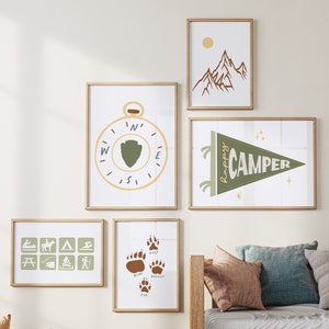 National Park Inspiriert Happy Camper Art Bundle | Nationalpark-Gärtnerei | Camping Kinderzimmer | Waldkindergarten | Waldtiere