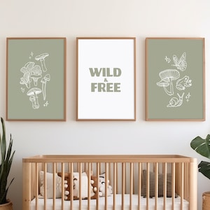 Woodland Mushroom Nursery Art Bundle | Cottagecore Kids Room Decor | Kids Mushroom Art printable | Mushroom Theme Room | sage nursery decor