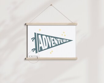 Pokój dziecięcy Adventure Flag Print | Przedszkole Outdoor Adventure | Przedszkole National Park | Pokój dziecięcy Nature | Dekoracja obozowa