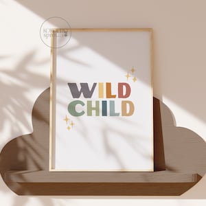 Cartel de Wild Child / Sala de juegos imprimible / Decoración de la habitación para niños / Póster de la sala de juegos / Decoración de Rainbow Kids / Póster para niños / Decoración de la habitación para niños imprimible