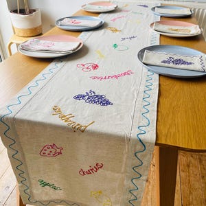 Embroidered Fruit Linen Table Runner