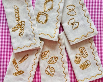 Embroidered Noodle Pasta Napkins (Set of 6)