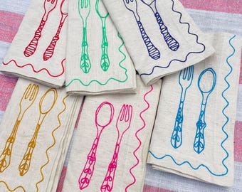 Embroidered Colourful Place Setting Napkins (Set of 6)