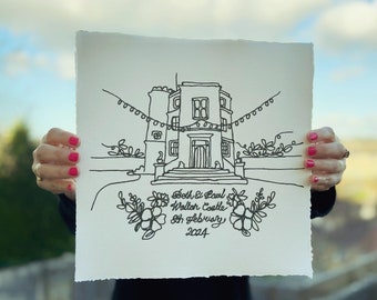 Embroidered wedding/ memory venue keepsake.